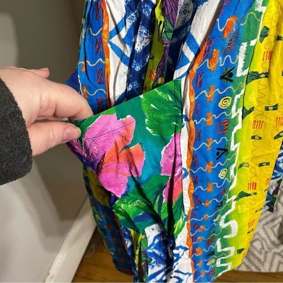 90s‎ Jams World Floral Tropical Flowy Printed Mini Dress Tiered Vintage S - Picture 3 of 10